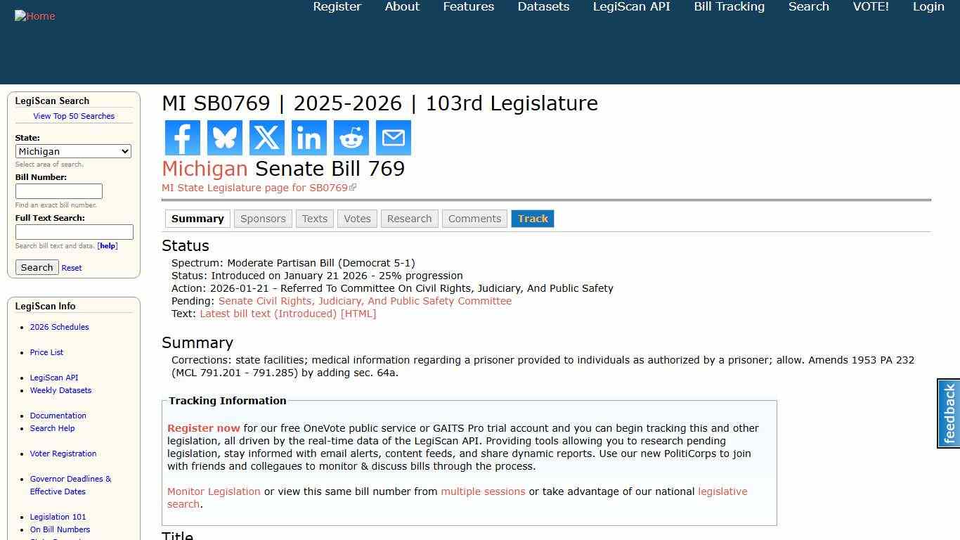 MI SB0769 2025-2026 103rd Legislature LegiScan