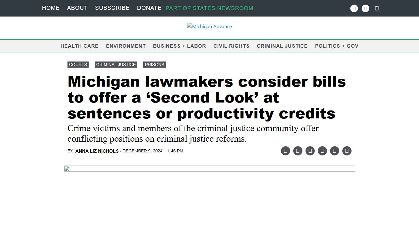 Michigan lawmakers consider bills to offer a ‘Second Look’ at sentences or productivity credits • Michigan Advance