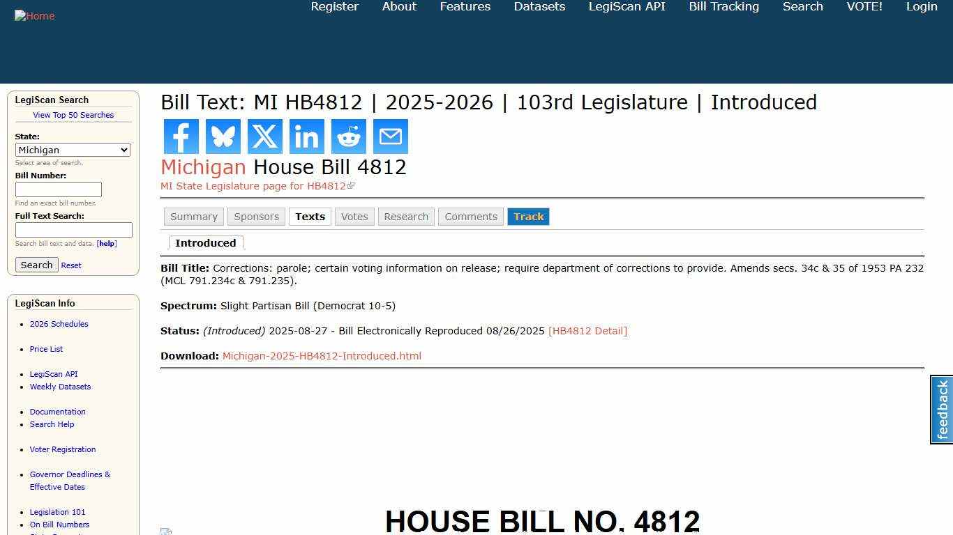 Bill Text: MI HB4812 2025-2026 103rd Legislature Introduced LegiScan